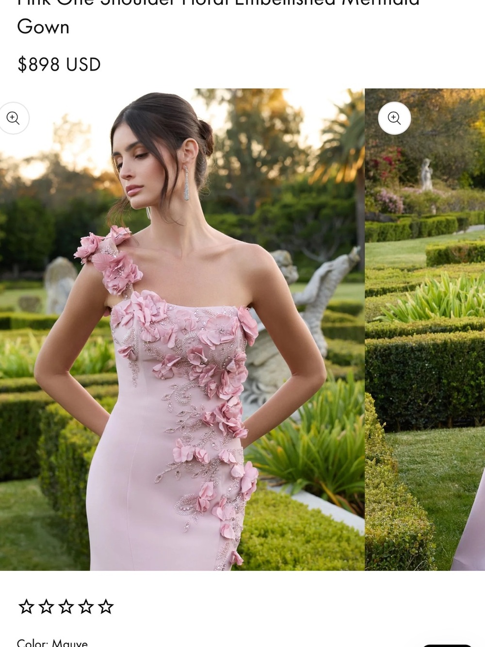 Mac Duggal Mauve One-Shoulder Floral Appliqué Mermaid Gown - Picture 5 of 6